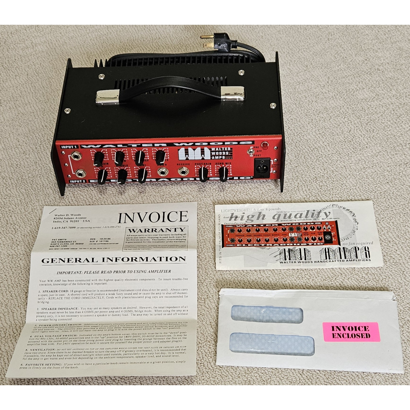 1995 Walter Woods Electracoustic Red Light Portable Bass Head Amplifier