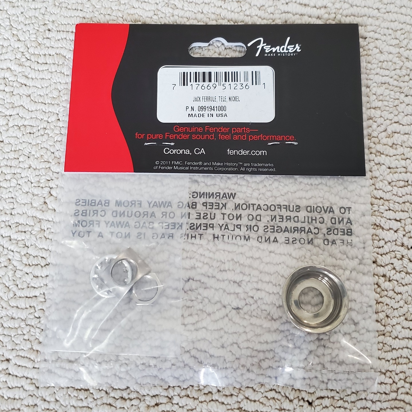 Fender Nickel Jack Ferrule Ring for Fender Telecaster Guitars 0991941000